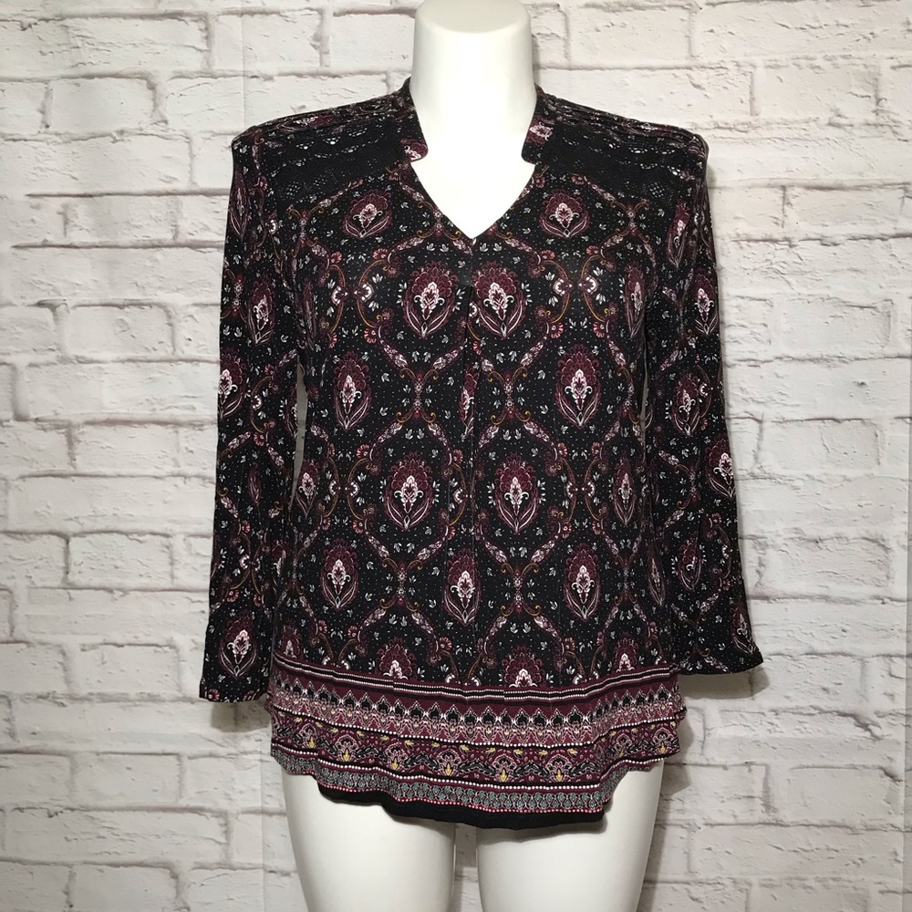 ➡️DANIEL RAINNE⬅️Long Sleeve Black Floral Tunic